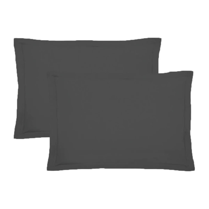 Lot de 2 taies percale de coton uni anthracite Giulia titane