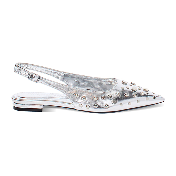 Ballerine slingback donna argento con borchie