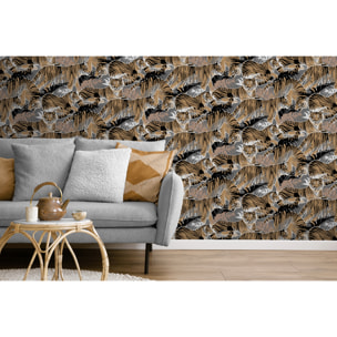 Papier peint tigres jungle ocre et gris foncé