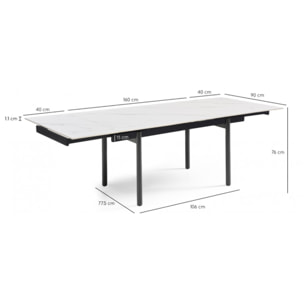 Table extensible en céramique marbre blanc L160/240cm pieds métal - UNIK