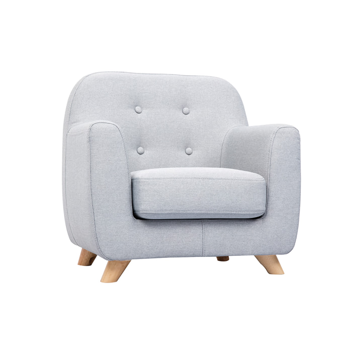 Fauteuil enfant scandinave en tissu gris clair et bois clair NORKID