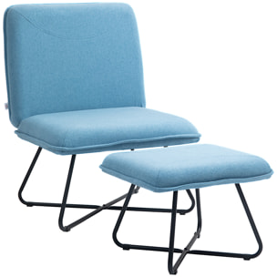 Sillón Relax Sillón de Salón con Reposapiés Butaca para Dormitorio sin Brazos con Patas de Acero en Forma de Cruz para Sala de Estar Azul Claro