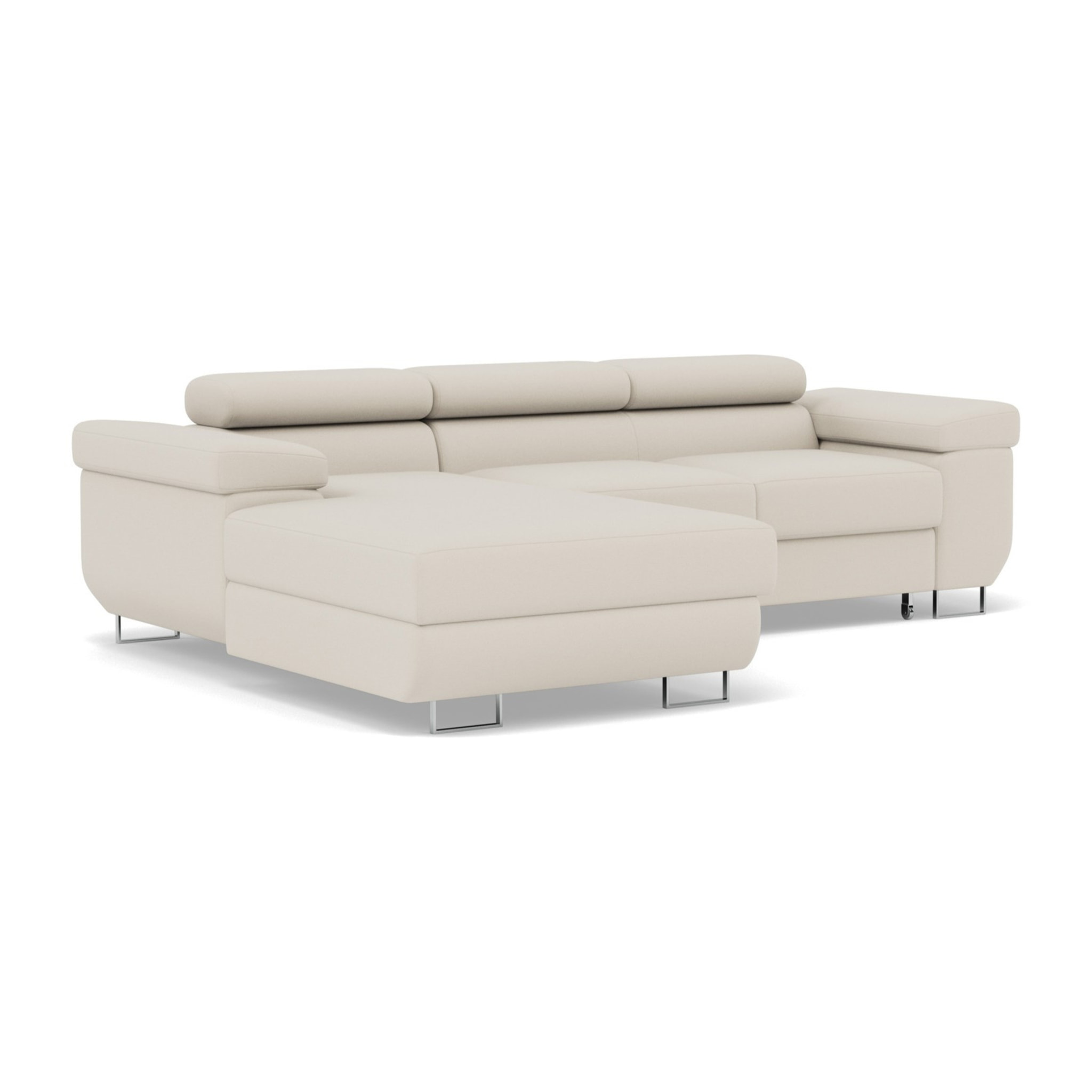 Pablo - canapé d'angle gauche - 6 places - convertible avec coffre et têtières réglables - en velours - Beige