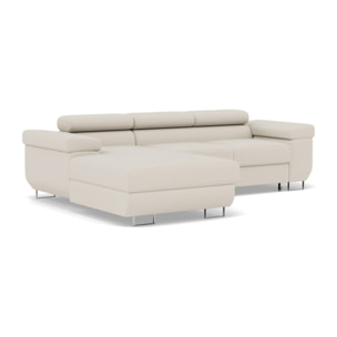 Pablo - canapé d'angle gauche - 6 places - convertible avec coffre et têtières réglables - en velours - Beige