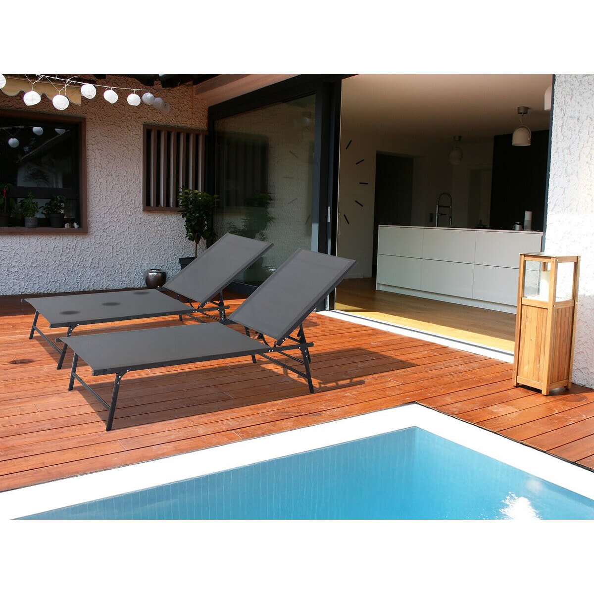 Lot de 2 bains de soleil en métal "Sublima" - 180 x 54 x 104 cm - Anthracite