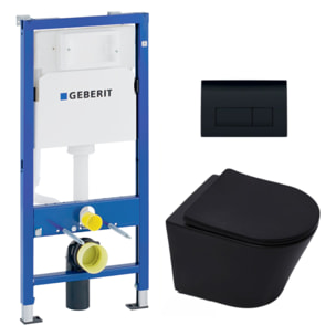 Pack WC sans bride Infinitio Noir mat + Abattant softclose + Bâti support Geberit UP100 + Plaque Noir mat