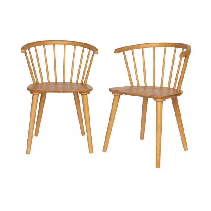 Lot de 2 chaises naturelles à barreaux en bois et contreplaqué. Paula. L 51 x P 53 x H 75cm