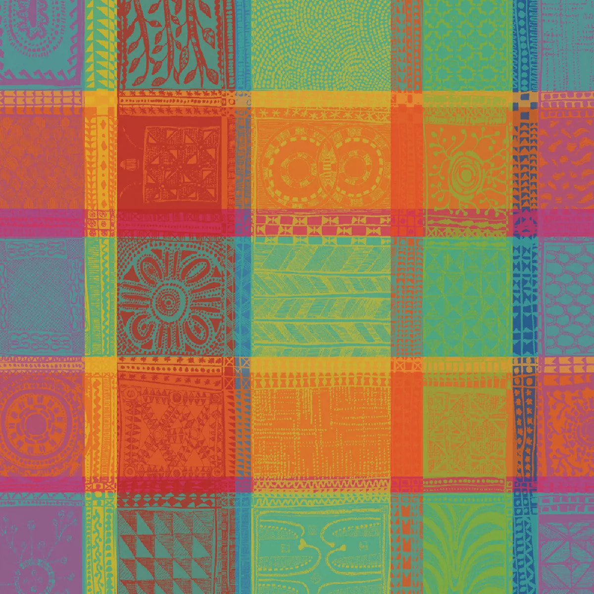 Serviette pur coton motif jacquard multicolore orange Mille wax creole