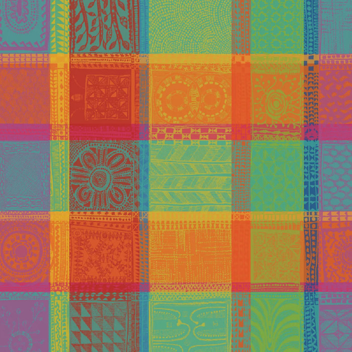 Serviette pur coton motif jacquard multicolore orange Mille wax creole