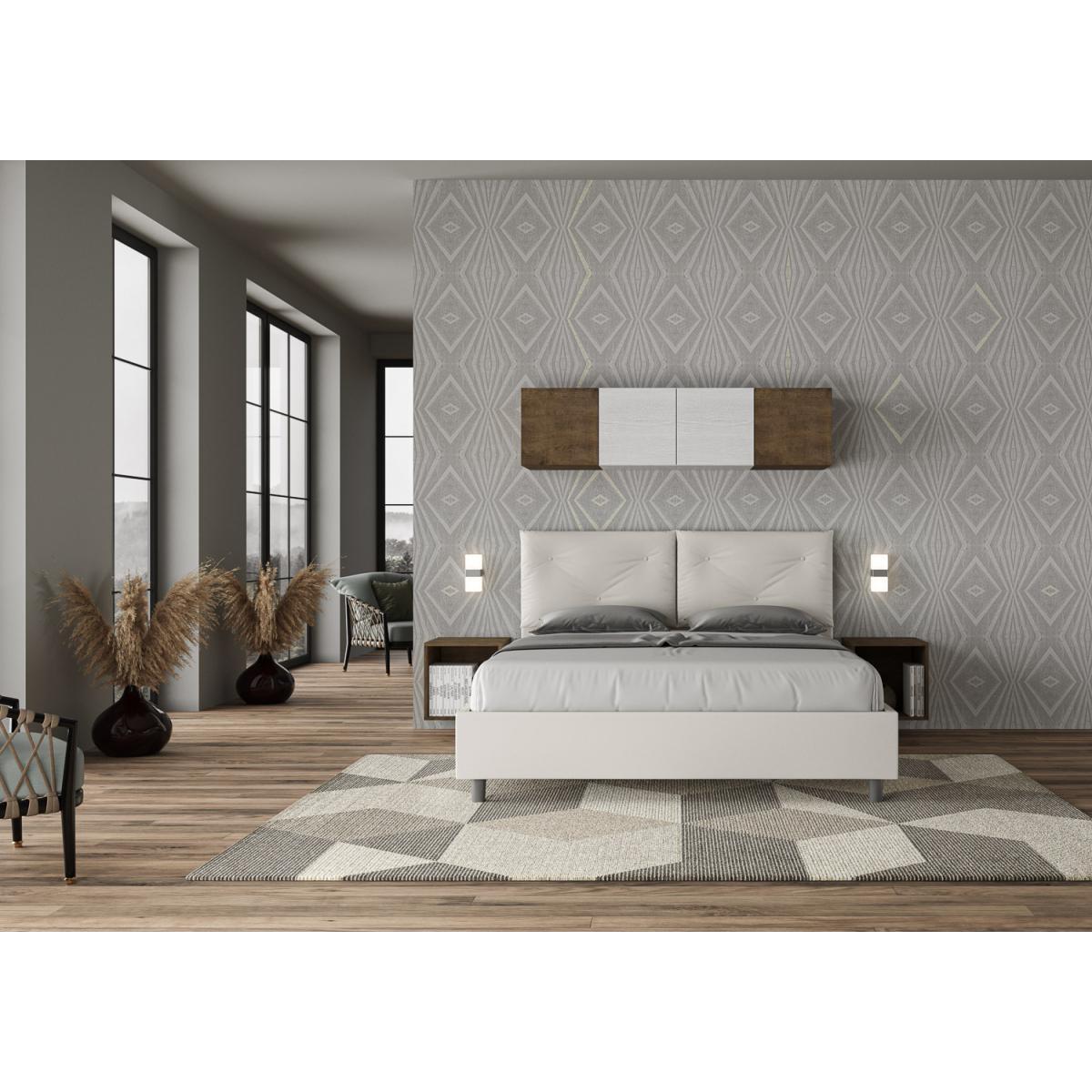 Cama con almacenaje acolchada 160x190 cuero sintético blanco Appia