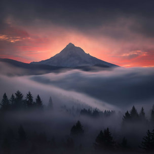 Affiche Brume en Oregon Affiche + cadre en bois - Chêne