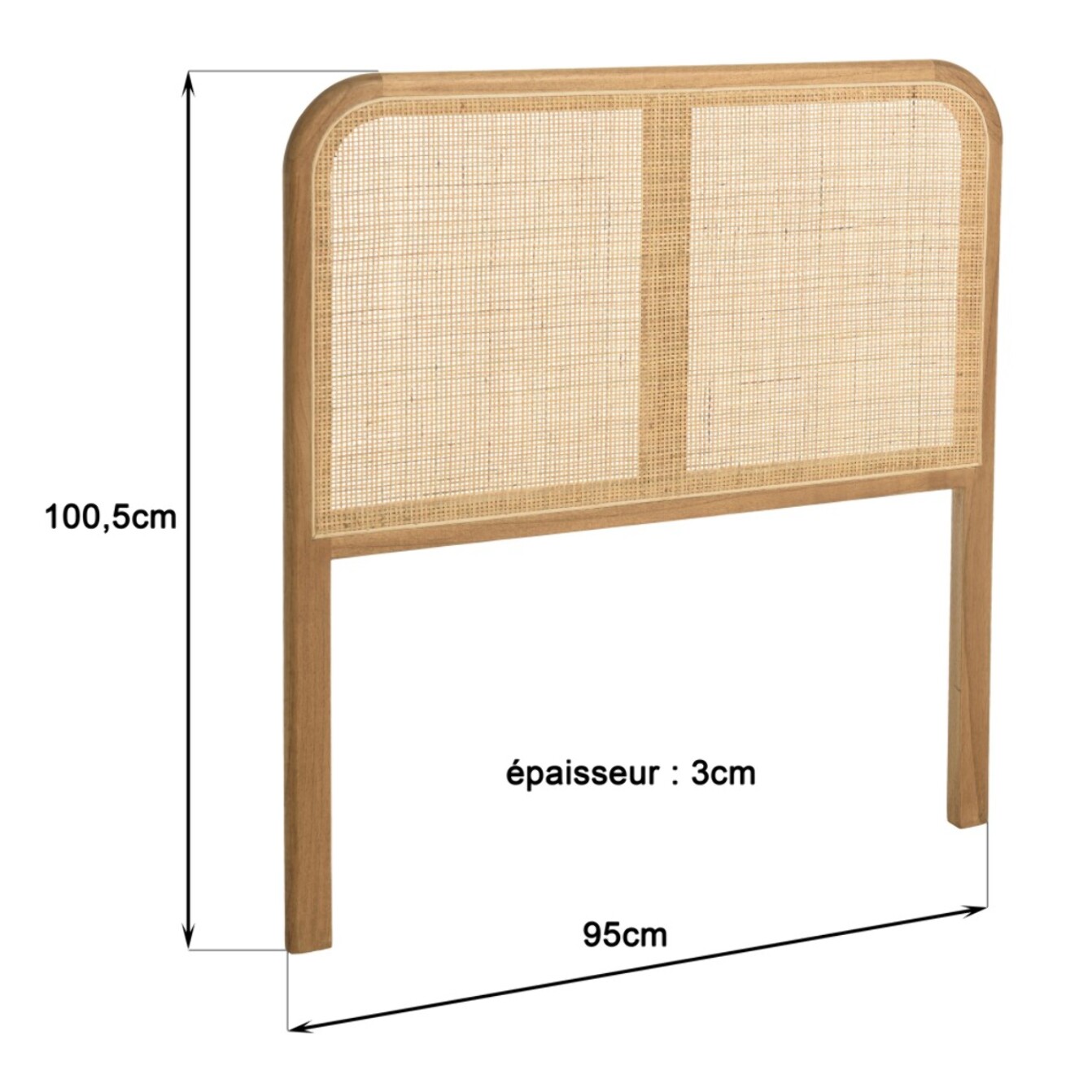 AMY - Tête de lit en bois de mindi et rotin naturel pour lits 80/90cm AMY