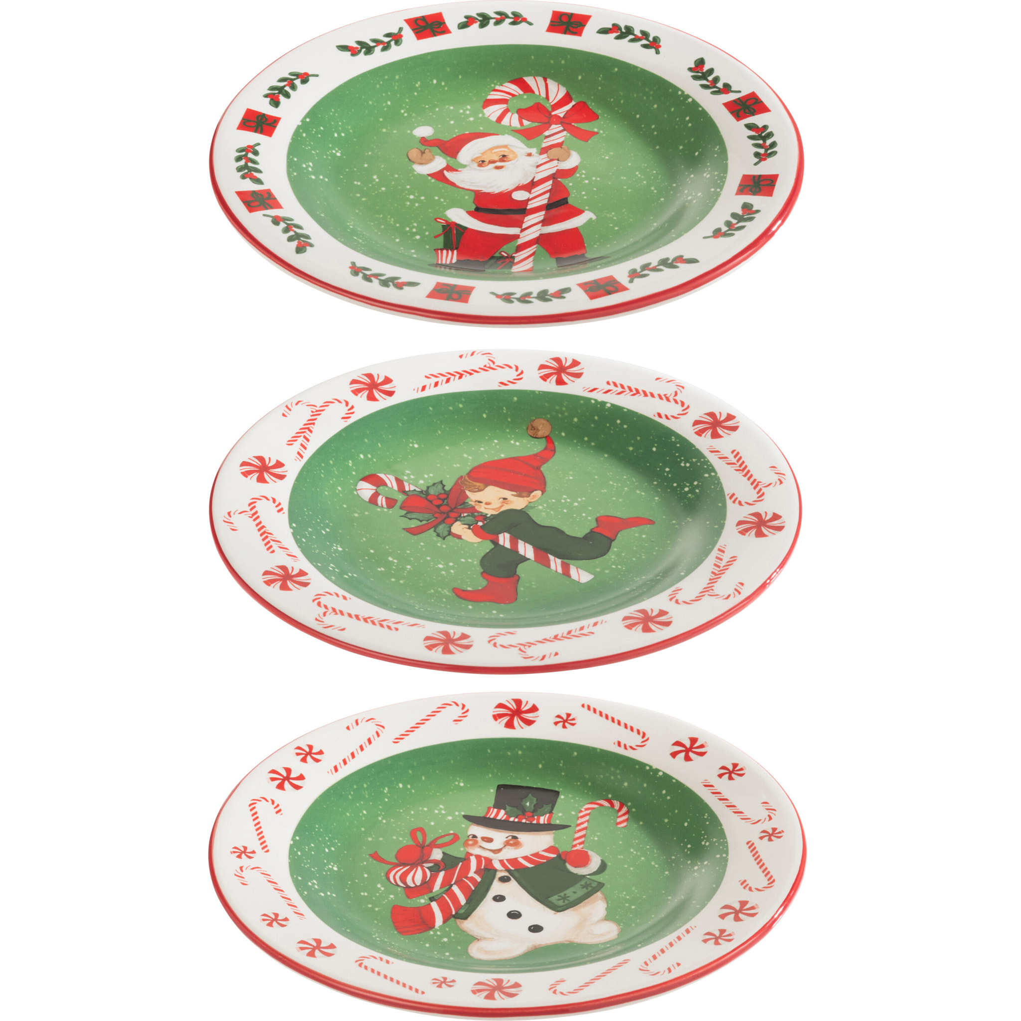 J-Line assiette Rond Xmas Dolomie - céramique - mix - 3 pcs