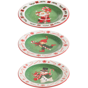 J-Line assiette Rond Xmas Dolomie - céramique - mix - 3 pcs