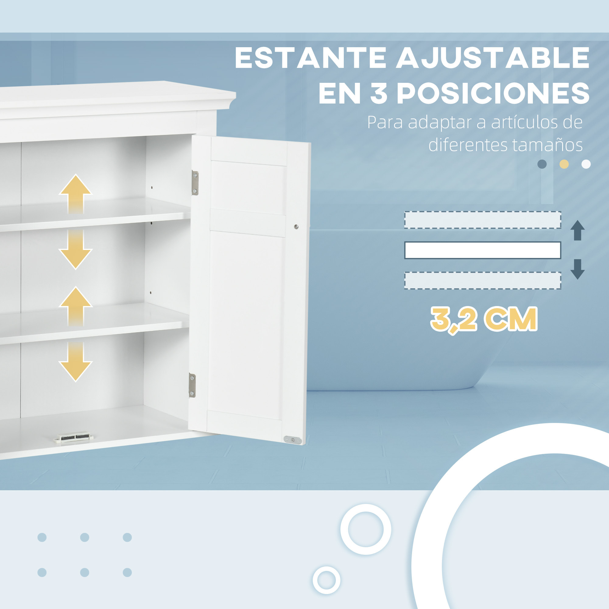 Armario para Baño de Pared Mueble de Baño Colgar con Estantes Ajustables y Puertas con Cierre Magnético Armario de Pared para Cocina Comedor 58x24x60 cm Blanco