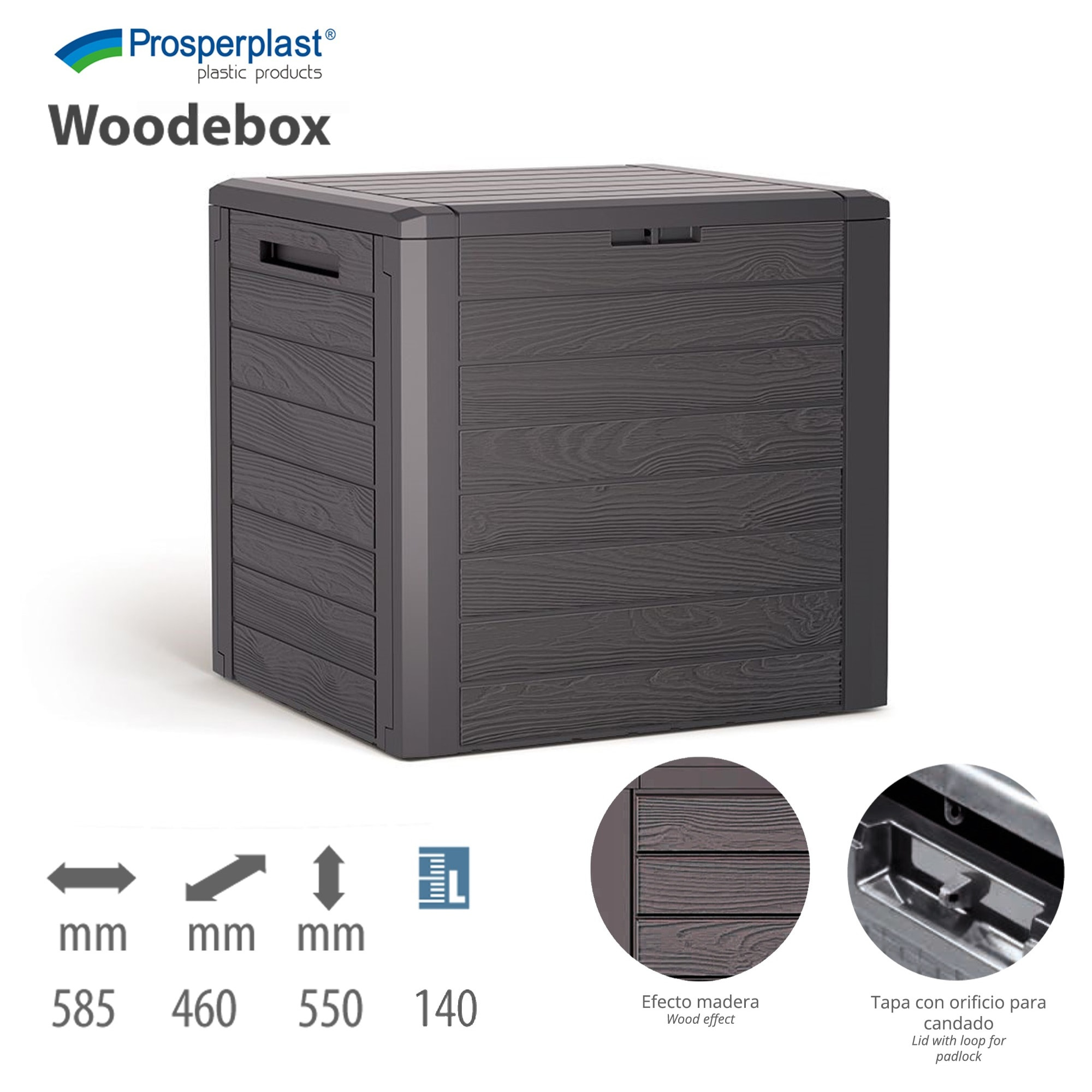 Baúl de jardín WOODEBOX 140L., dimensiones (mm) 585x460x550, color Ocre oscuro