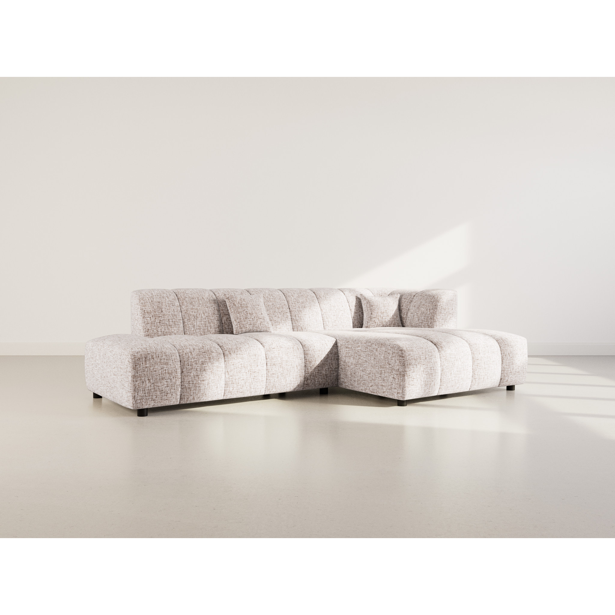 Curtis - canapé d'angle droit 4 places sans accoudoir en tissu texturé - Taupe