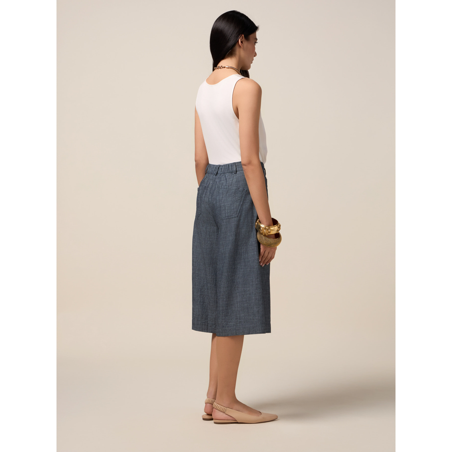 Oltre - Bermuda misto lino effetto denim - Blu