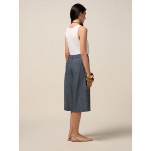 Oltre - Bermuda misto lino effetto denim - Blu