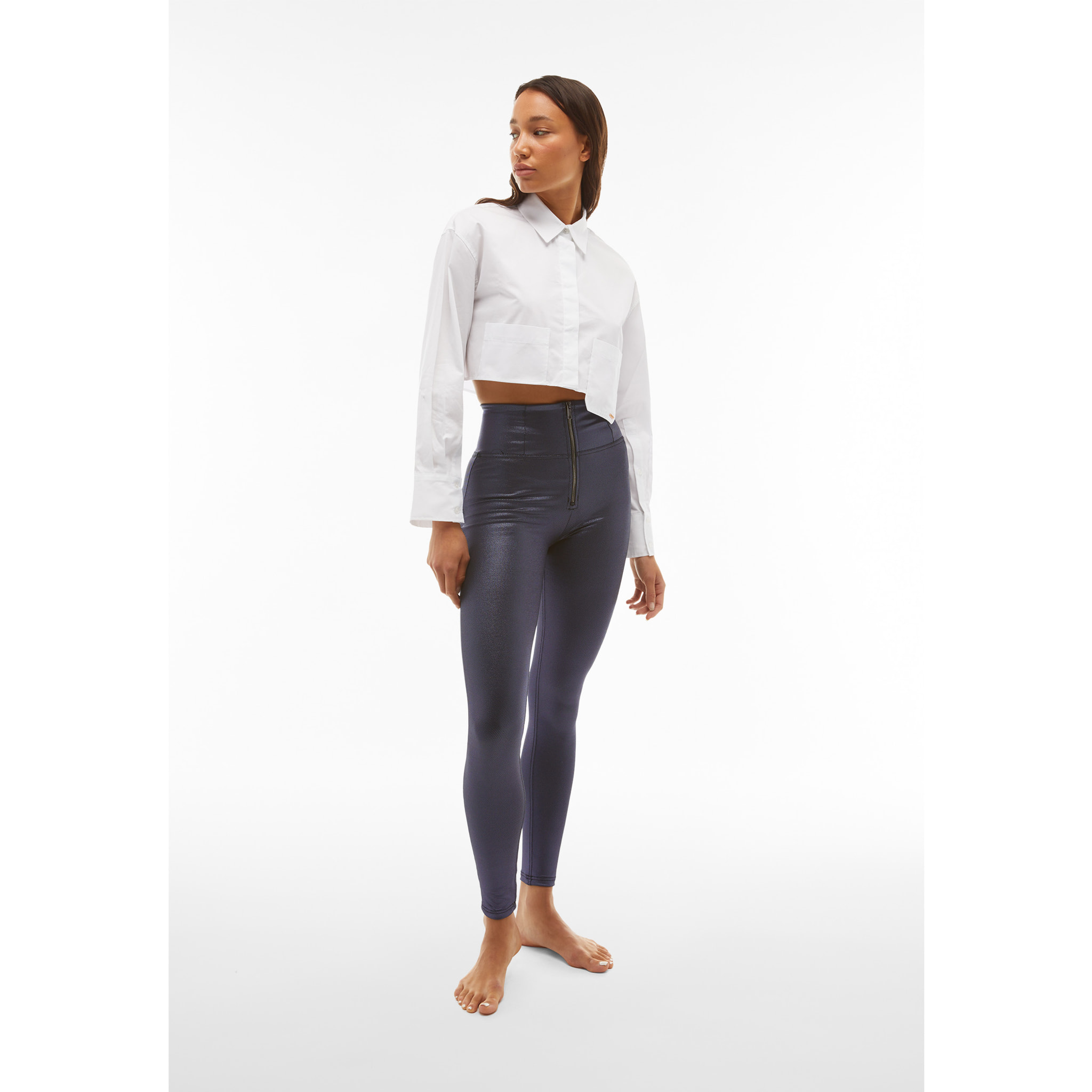 Pantaloni push up WR.UP® vita altissima effetto metallizzato