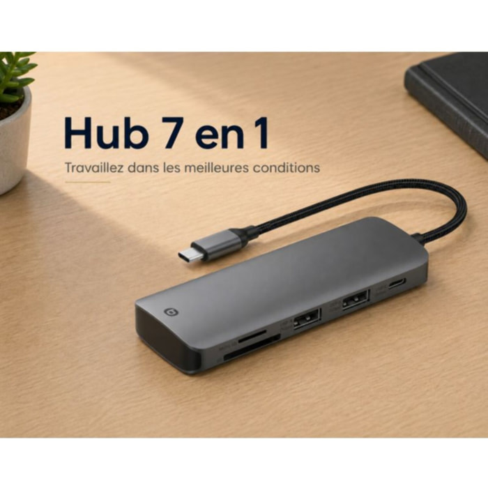 Hub USB C ESSENTIELB 7 en 1 2 USB-A + 3 USB-C + 2 ports SD