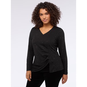 Fiorella Rubino - Camiseta con purpurina y drapeado lateral - Negro