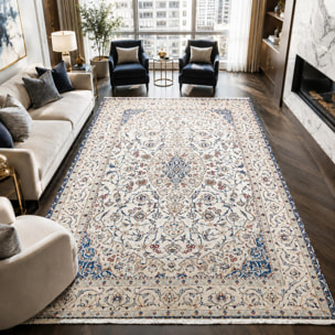 Tapis d'orient, motif oriental noué main en laine et soie