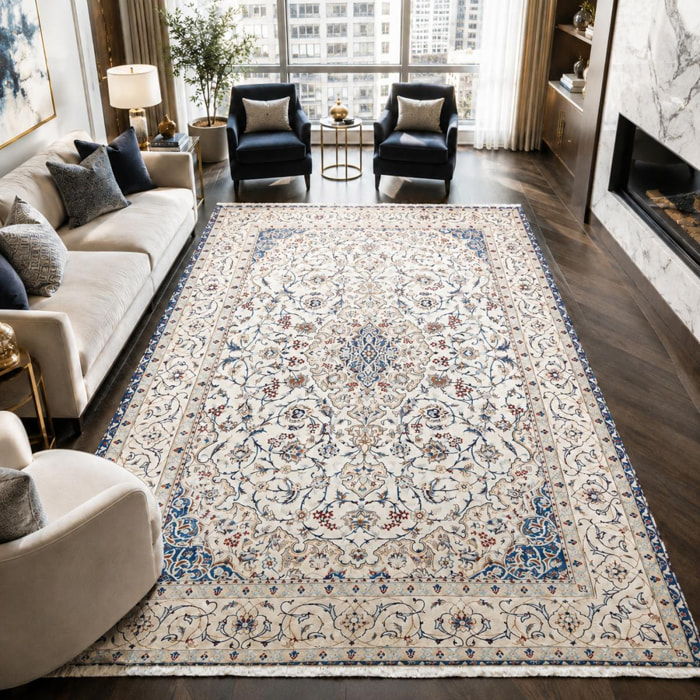 Tapis d'orient, motif oriental noué main en laine et soie