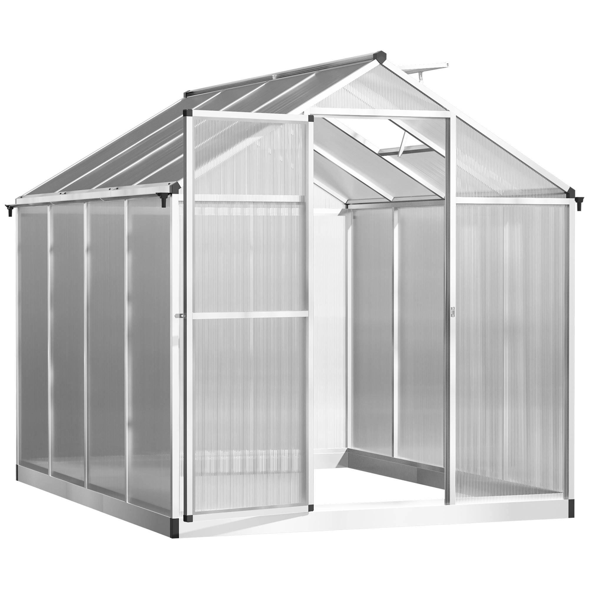 Serre de jardin aluminium polycarbonate 4,6 m² dim. 2,42L x 1,9l x 1,95H m fondation lucarne porte loquet