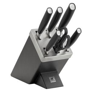 7-pcs, Set de blocs de couteaux, Argent, Anthracite