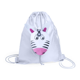 Mochila de cuerdas Kissa plegable para niño, en poliéster 190T. Plegado de pequeño tamaño en forma de cebra.