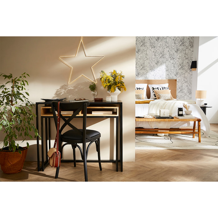 Console bureau d'appoint avec rangements casiers en bois manguier massif et métal noir L100 cm YPKA