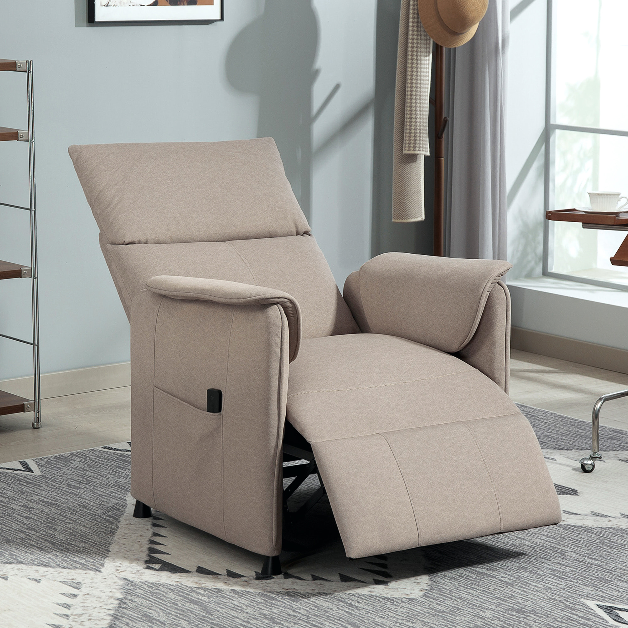 Fauteuil relax électrique inclinable repose-pieds rétractable télécommande velours marron