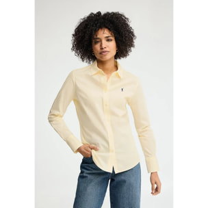 Camisa de popelín amarillo pastel con corte slim y bordado Rigby Go