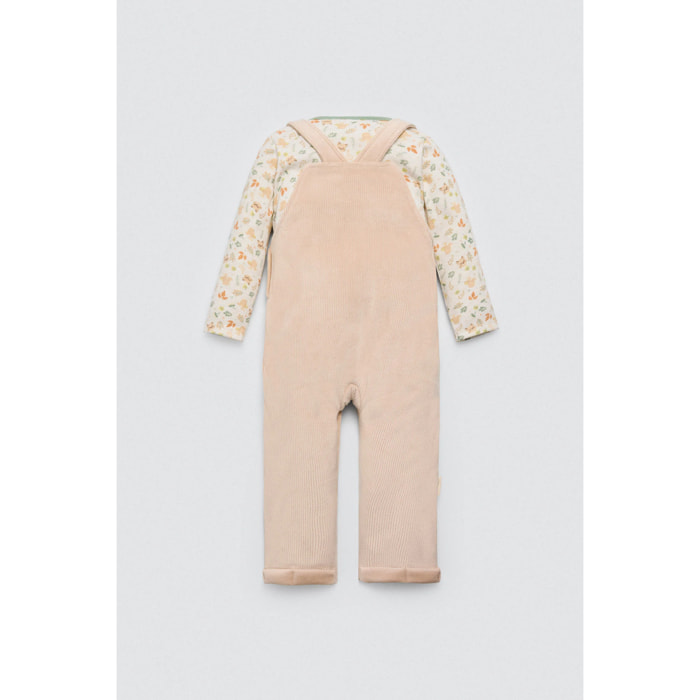 Completo autunnale con salopette e maglietta a maniche lunghe per neonato