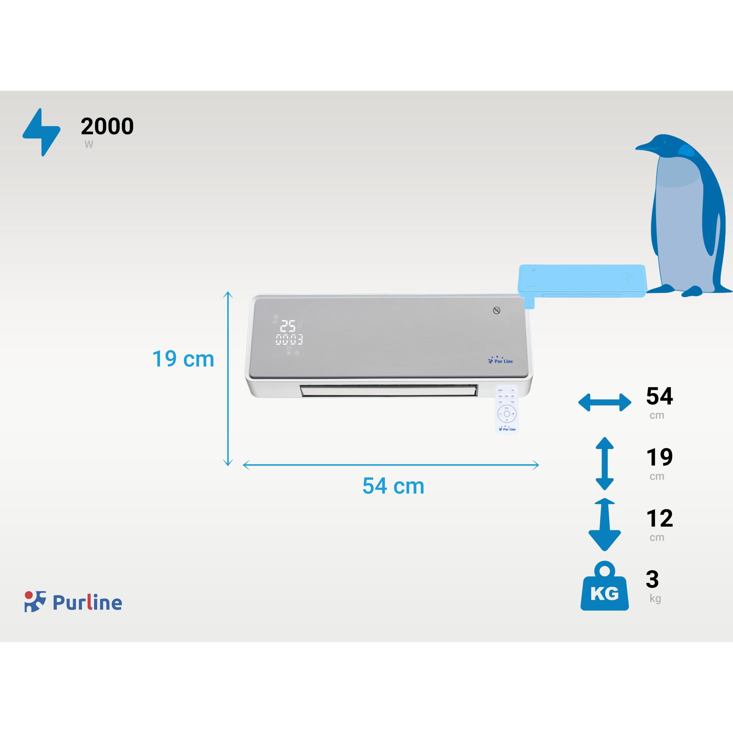 Chauffage soufflant 2000 W façade en verre argenté télécommande et minuterie