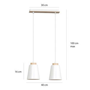 Lampada a sospensione Bolero in acciaio bianco e legno