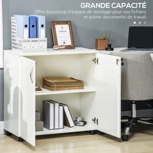 Armoire de bureau verrouillable 2 portes étagère effet bois blanc