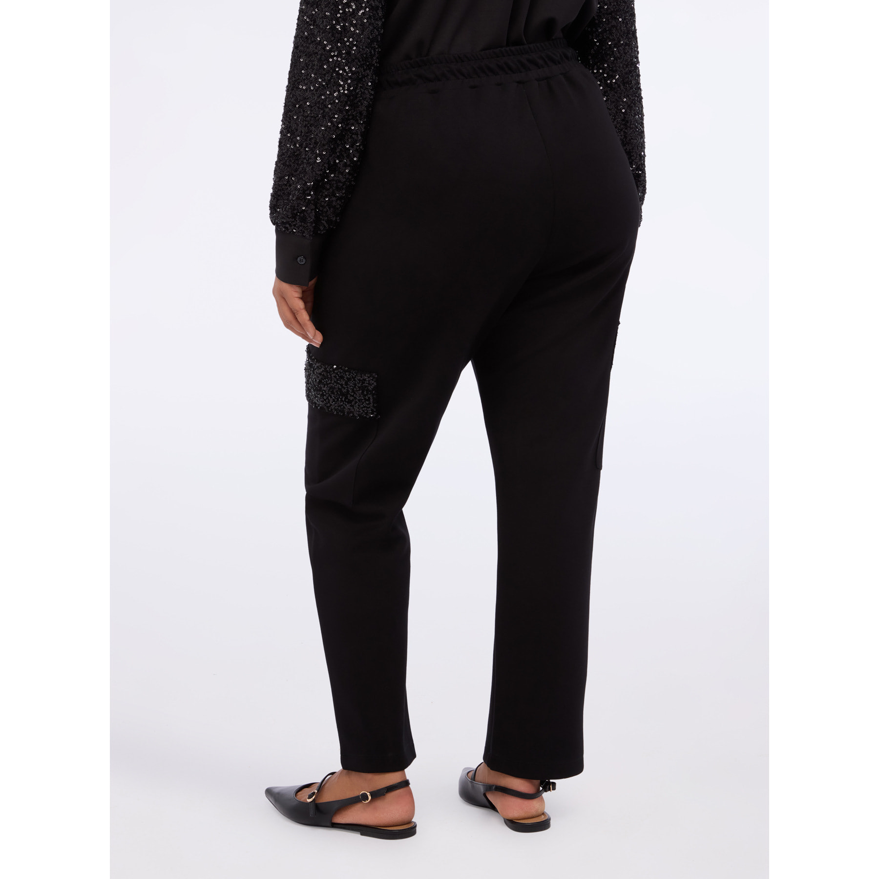 Fiorella Rubino - Pantaloni cargo in tessuto scuba con paillettes - Nero