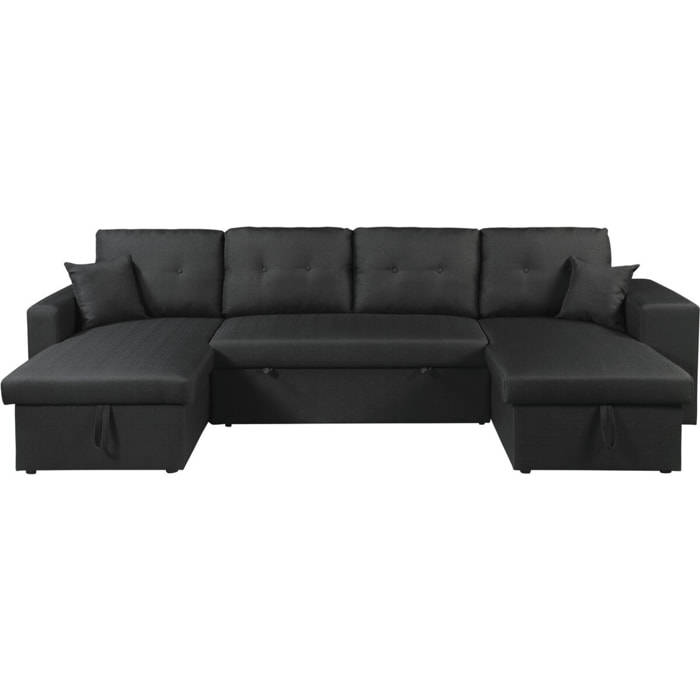 Canapé d'angle panoramique convertible en tissu "Axel" - 4 places - Noir