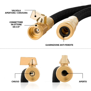 Tubo Da Giardino Estensibile Da 5 a 15 Metri Raccordi Ottone Massiccio Tubo Flessibile Per Acqua Valvola Di Arresto E Ugello Multifunzione 8 Funzioni