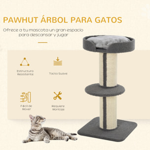 Árbol Rascador para Gatos Altura 91 cm Árbol para Gatos Torre para Gatos de 3 Niveles con Nido Plataforma y Poste de Sisal 45x45x91 cm Gris