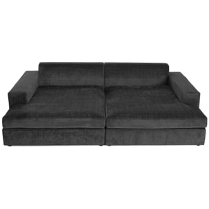 Collins - canapé droit 4 places avec double méridienne - assise profonde - en velours texturé - Gris