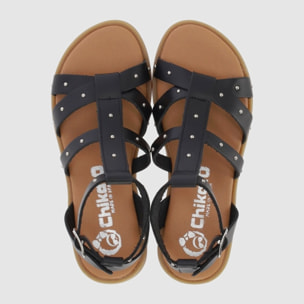 Sandalias de Piel - Negro - Tacón: Bajo