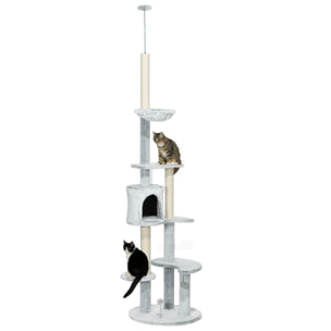 Árbol para Gatos de Suelo a Techo de 225-255 cm Torre para Gatos Ajustable en Altura con Cueva Plataformas Hamaca Postes Rascadores y Bolas Colgantes Ø60x225-255 cm Gris