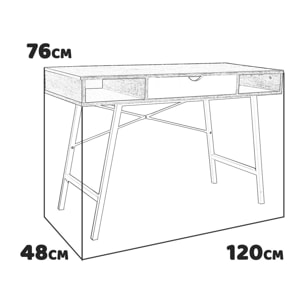 Gisele - scrivania in legno e metallo con cassetto + 2 vani - 120x48x76 cm