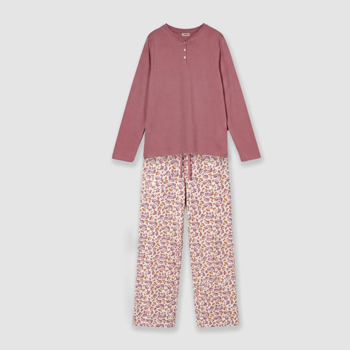 Pigiama lungo in cotone con scollo a v, stile giungla rosa