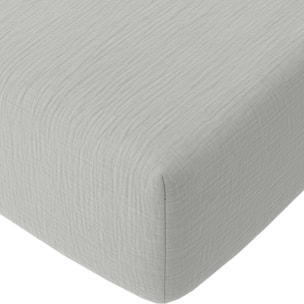 Drap Housse - Bonnet:30cm 100% gaze De Coton Gris Glacier