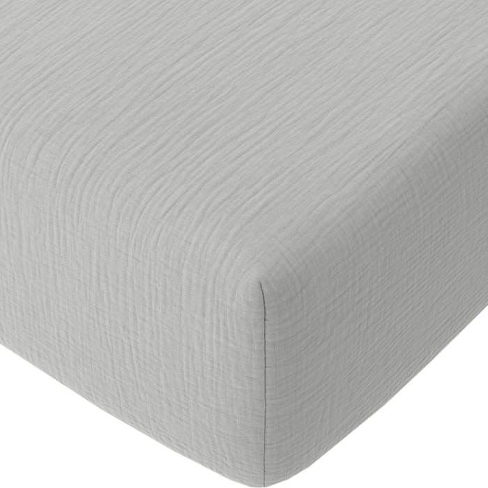 Drap Housse - Bonnet:30cm 100% gaze De Coton Gris Glacier