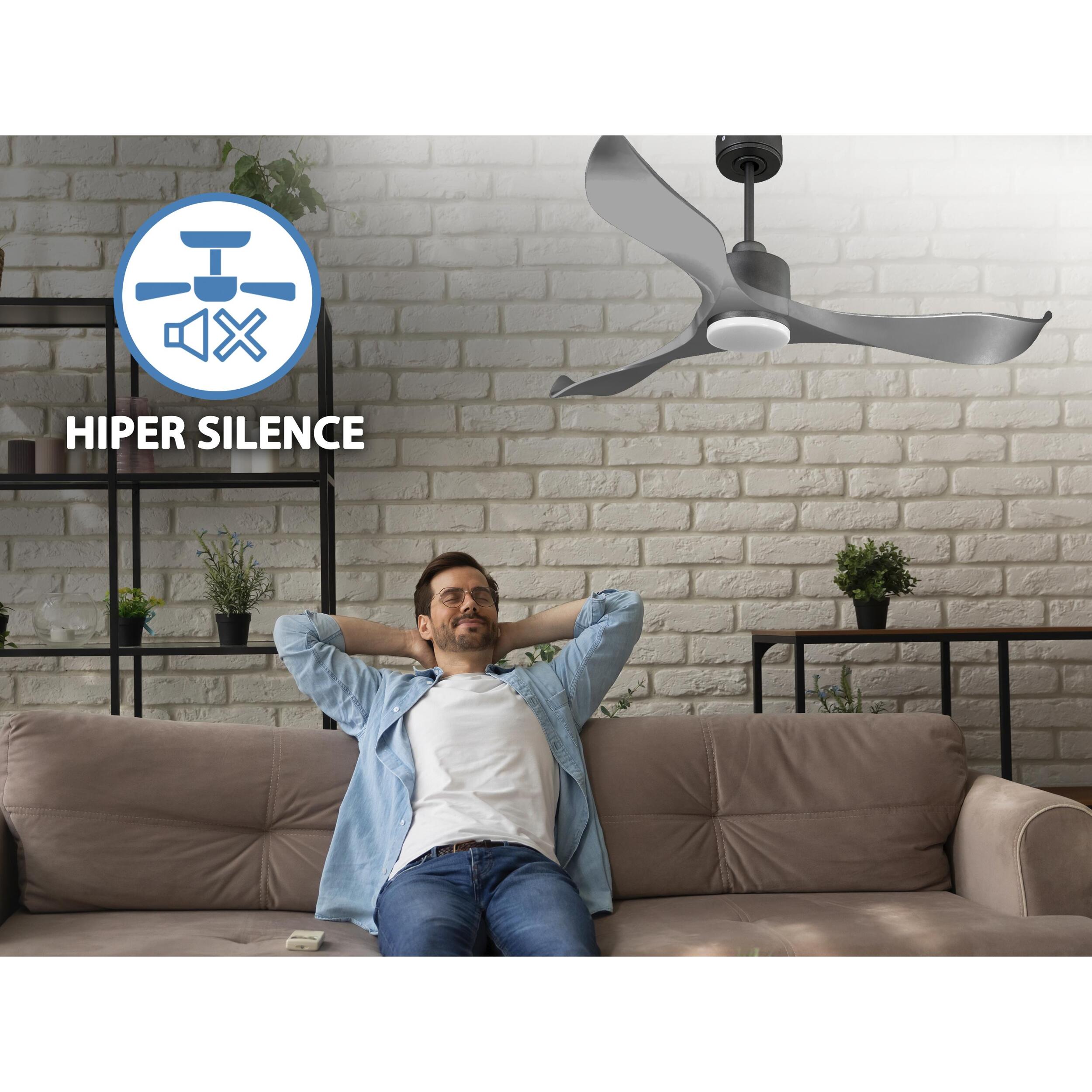 Ventilador de techo Reversible Termostato Dimable Wifi Motor DC Techos Inclinados Mando a Distancia Luz tres tonos Memoria TrawanganD132C03LED65250 PURLINE